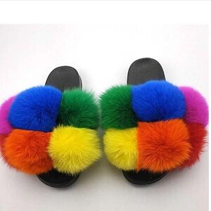 Colorful Furry Pom Pom Slides